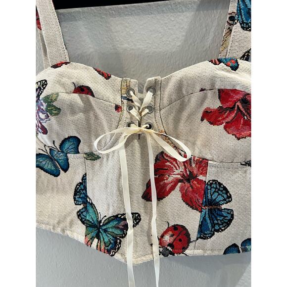 Cider Top Butterfly Lace Up Canvas Material Tank Top Womens Corset Size Small - Picture 2 of 4